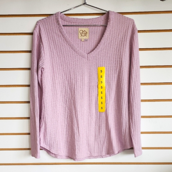 Chaser Tops - Purple Long Sleeve Waffle Top Small